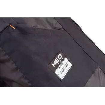 NEO TOOLS 81-574-XXL darbo striukė - atspari vandeniui, vėjui, kvėpuojanti, juoda/pilka su oranžiniais akcentais