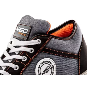 NEO TOOLS 82-111 S1P SRC apsauginiai bateliai su plieniniu pirštu ir antipradūrimo padu, zomšinė oda, juoda/oranžinė