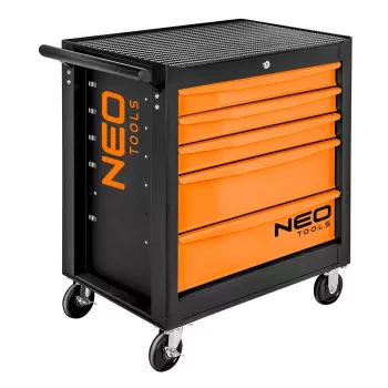 NEO TOOLS 84-214 dirbtuvės spintelė, 5 stalčiai, 150 kg bendra apkrova, raudona/juoda