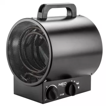 NEO Tools 90-066 2000W PTC keraminis elektrinis ventiliatorinis šildytuvas su reguliuojamu termostatu, apsauga nuo perkaitimo, apsauga nuo apvirtimo, 2 šildymo režimai, ventiliatoriaus režimas, laisvai pastatomas, juodas/pilkas