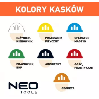 NEO TOOLS 97-211 Vėdinamas pramoninis apsauginis šalmas su 6 taškų reguliavimo sistema, EN 397, baltas
