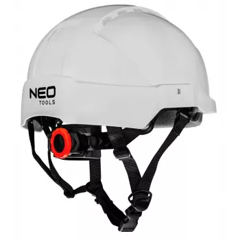 NEO TOOLS 97-211 Vėdinamas pramoninis apsauginis šalmas su 6 taškų reguliavimo sistema, EN 397, baltas