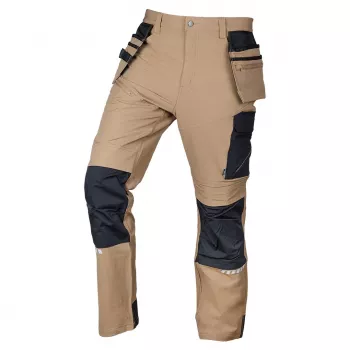 NEO TOOLS Mix&Match 4-Way Stretch darbo kelnės su Cordura sutvirtinimais, smėlio/juodos, XL dydis