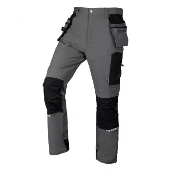 NEO TOOLS Mix&Match 4-Way Stretch darbo kelnės su kišenėmis įrankiams, Cordura sustiprintos, Grey/Black, dydis XL