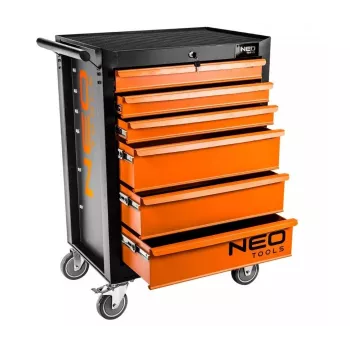 NEO Tools dirbtuvių spinta 6 stalčiai, 280 kg bendra apkrova, rakinama, rutuliniai bėgeliai, anti-apvirtimo, 4 ratukai, plieninė
