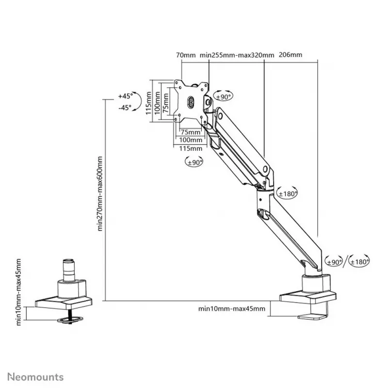 Neomounts NM-D775 Silver Table Clamp 100x100 mm - 16 kg