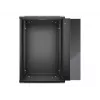 NETRACK 019-180-645-022 Sieninis/pakabinamas 19 inch 18U 450mm spintelė su stiklinėmis durelėmis, juoda, nuimami šoniniai dangteliai