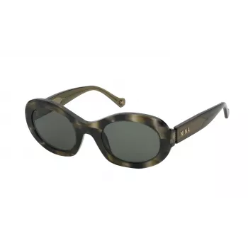 NINA RICCI Moteriški akiniai nuo saulės SNR321520P66 Havana Brown acetatinis rėmelis, gradientiniai pilki lęšiai, 52 mm
