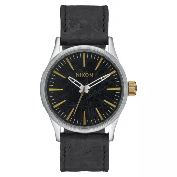 NIXON A377-2222-00 Vyriškas 38mm Nerūdijančio Plieno Laikrodis su Juodu Ciferblatu ir Balno Odos Dirželiu