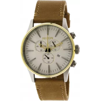 NIXON A4052548 Vyriškas 42mm Nerūdijančio Plieno Laikrodis su Juodu Odiniu Dirželiu