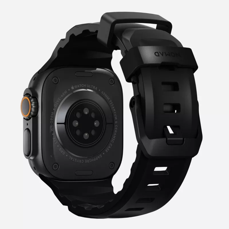 NOMAD Rocky Point Band for Apple Watch 46mm/49mm su FKM ir titanu (anglies juoda, juodi apkaustai)