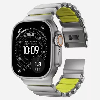 NOMAD Stratos Band - Titanium Bracelet for Apple Watch 49mm su FKM (Natural Titanium, Volt FKM)