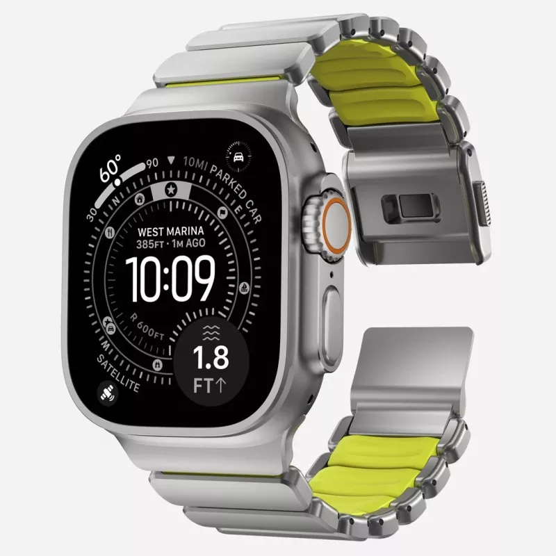 NOMAD Stratos Band - Titanium Bracelet for Apple Watch 49mm su FKM (Natural Titanium, Volt FKM)