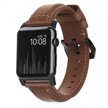 NOMAD Traditional Band - Horween Leather Strap for Apple Watch 46mm/49mm, Rustic Brown, Black Hardware
