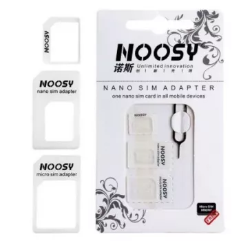 Noosy NS-SIM-WH SIM kortelių adapterių rinkinys, baltas (Nano/Micro į Micro/Standard, 3 adapteriai + išėmimo smeigtukas)