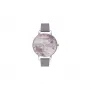 Olivia Burton Enchanted Garden Moteriškas Laikrodis OB16EM05 - 38mm Rožinio Aukso Nerūdijančio Plieno Korpusas, Balta Gėlių Ciferblatu, Pilkos Spalvos Odinis Dirželis
