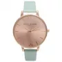OLIVIA BURTON Moteriškas laikrodis Big Dial OB15BD75 38mm rožinio aukso spalvos nerūdijančio plieno korpusas, pilkas odinis dirželis