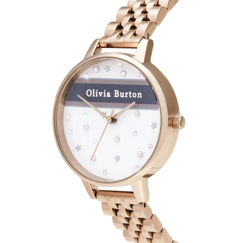 OLIVIA BURTON Moteriškas Dangaus Laikrodis OB16VS06 – 34mm Rožinio Aukso Spalvos Nerūdijančio Plieno Korpusas, Pilkas Odinis Dirželis, Kvarcinis Analoginis