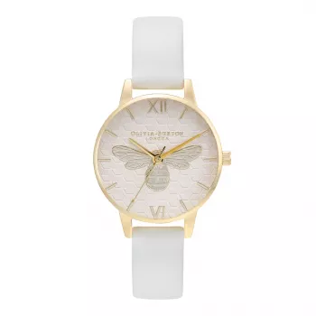 Olivia Burton OB16FB24 moteriškas laikrodis – 30 mm balta gėlių ciferblatu, rožinės spalvos odiniu dirželiu