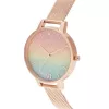 Moteriškas laikrodis OLIVIA BURTON Rainbow Bee OB16RB18 – 34 mm nerūdijančio plieno korpusas, pilka odinė apyrankė, baltas ciferblatas su vaivorykštės bitės motyvu, kvarcinis mechanizmas