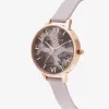 Olivia Burton Women's Sparkle Bee Watch OB16SP15 - 34 mm nerūdijančio plieno korpusas, pilka odinė apyrankė, baltas/sidabrinis ciferblatas