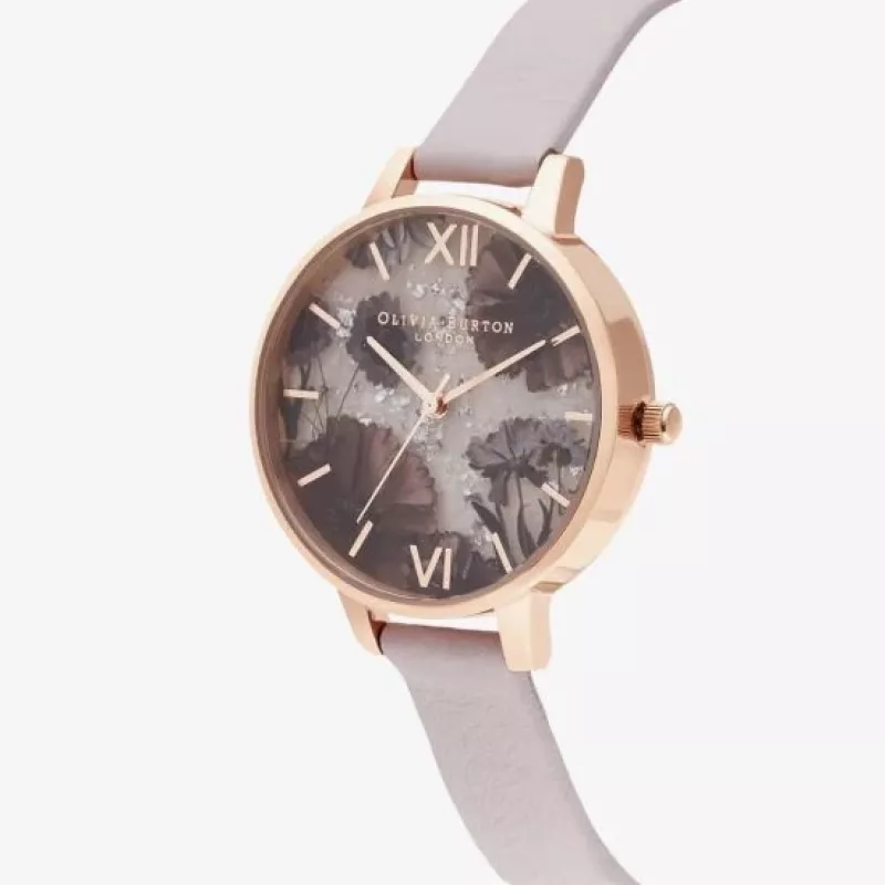 Olivia Burton Women's Sparkle Bee Watch OB16SP15 - 34 mm nerūdijančio plieno korpusas, pilka odinė apyrankė, baltas/sidabrinis ciferblatas