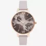 Olivia Burton Women's Sparkle Bee Watch OB16SP15 - 34 mm nerūdijančio plieno korpusas, pilka odinė apyrankė, baltas/sidabrinis ciferblatas