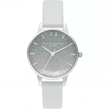 OLIVIA BURTON Moteriškas Laikrodis Sparkle Butterfly OB16US27 - 30mm Rožinio Aukso Korpusas, Pilkas Odinis Dirželis