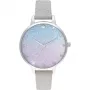 Olivia Burton Women's Sparkle Floral Watch OB16US49 – 34 mm rožinio aukso atspalvio nerūdijančio plieno korpusas, pilka odinė apyrankė, baltas ciferblatas su gėlių raštu
