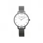 Olivia Burton moteriškas laikrodis OB16BDW06 38 mm – baltas ciferblatas su gėlių motyvu, pilka odinė apyrankė