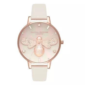 OLIVIA BURTON Moteriškas laikrodis OB16GB10 34 mm pilkas blizgučių ciferblatas odinis dirželis