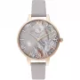 OLIVIA BURTON Moteriškas Laikrodis OB16VM37 34mm Sidabrinis Spinduliuojantis Ciferblatas Pilkas Odinis Dirželis