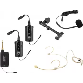 OMNITRONIC Set FAS TWO dviejų kanalų UHF belaidė sistema su 2 kūno siųstuvais, ausinuku ir akustinės gitaros mikrofonu (660-690 MHz) 20000973