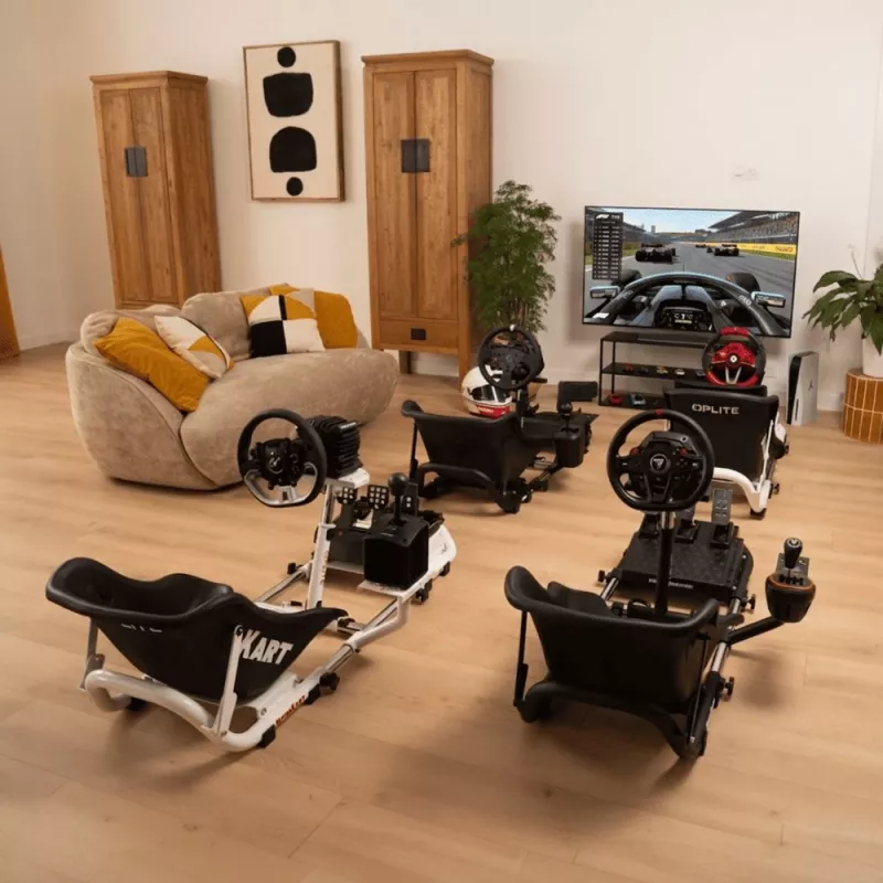 Oplite 104317 NitroKart V2 Racing Cockpit – Juodas plieninis sim racing rėmas su atlenkiama kėde