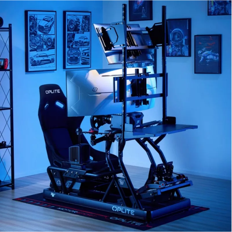 OPLite R8/S8 Cockpit klaviatūros ir pelės padėklas – juodas plienas, reguliuojamas, šoninis