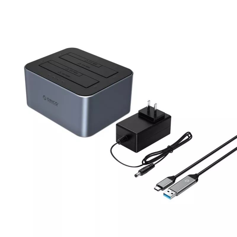 ORICO 6626C3-C-V1 2 diskų prijungimo stotelė su neprisijungus veikiančia klonavimo funkcija 2,5 inch/3,5 inch SATA HDD/SSD - pilka
