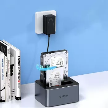ORICO 6626C3-C-V1 2 diskų prijungimo stotelė su neprisijungus veikiančia klonavimo funkcija 2,5 inch/3,5 inch SATA HDD/SSD - pilka