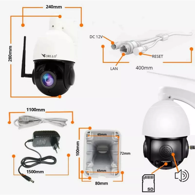 ORLLO Z10 lauko PTZ IP WiFi kamera 4MP su 18x priartinimu