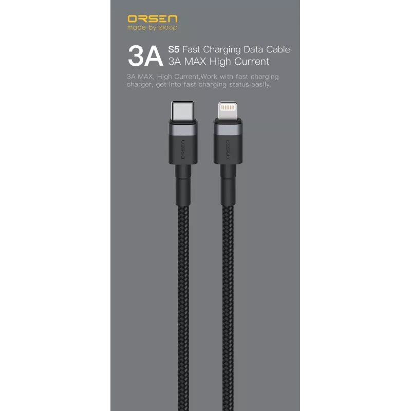 ORSEN S51 Type C to Lightning 3A 1m Raudona