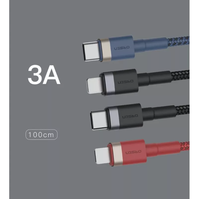 ORSEN S51 Type C to Lightning 3A 1m Raudona