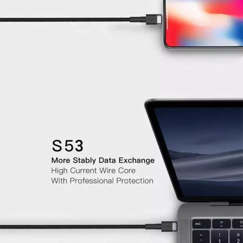 ORSEN S53 USB-C į USB-C laidas 3A 1m Juodas