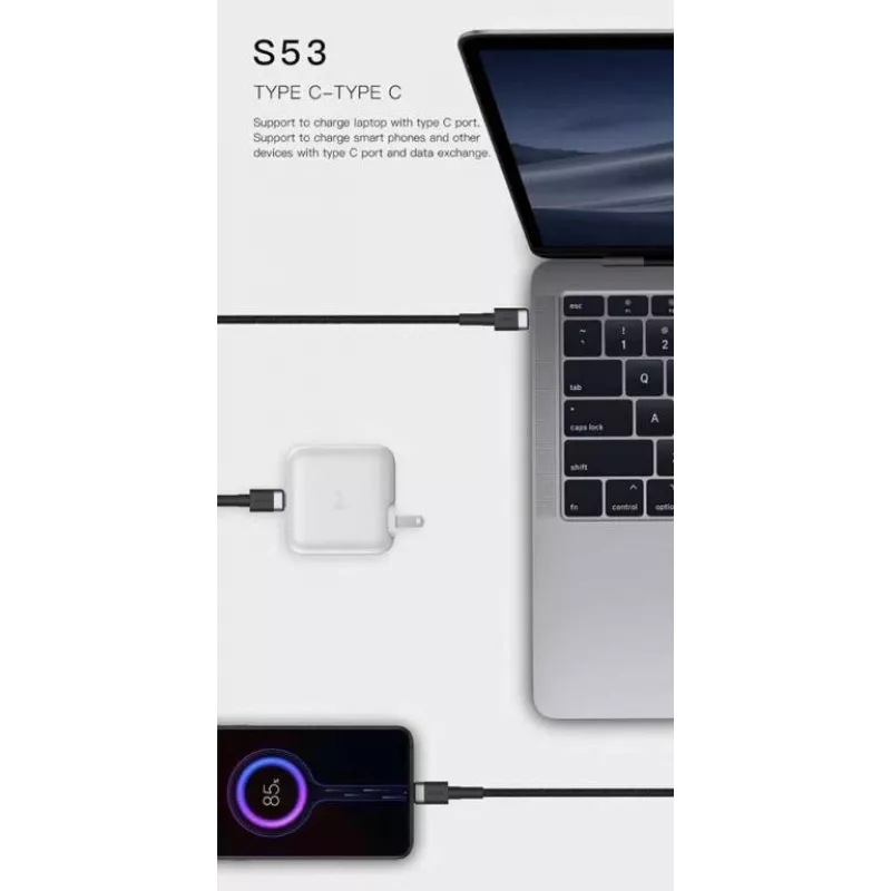 ORSEN S53 USB-C į USB-C laidas 3A 1m mėlynas