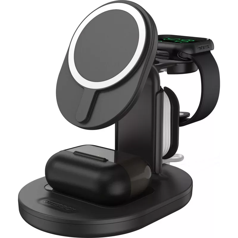 OtterBox 3-in-1 MagSafe belaidė įkrovimo stotelė - Radiant Night (juoda) - 7.5W iPhone, AirPods, Apple Watch