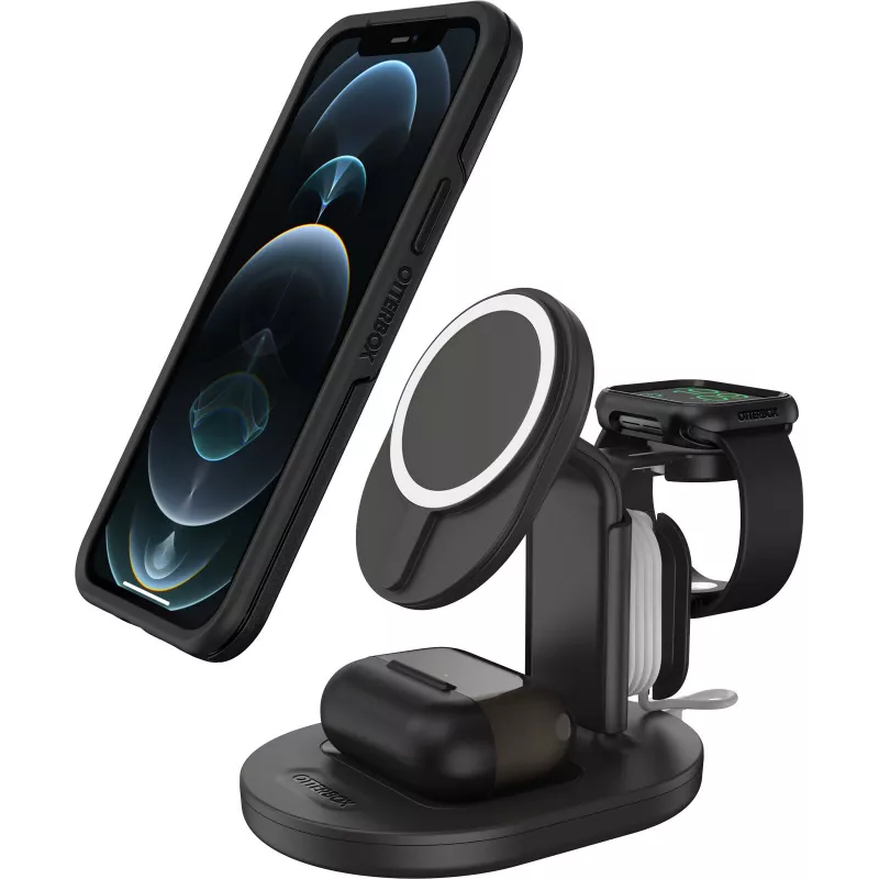 OtterBox 3-in-1 MagSafe belaidė įkrovimo stotelė - Radiant Night (juoda) - 7.5W iPhone, AirPods, Apple Watch