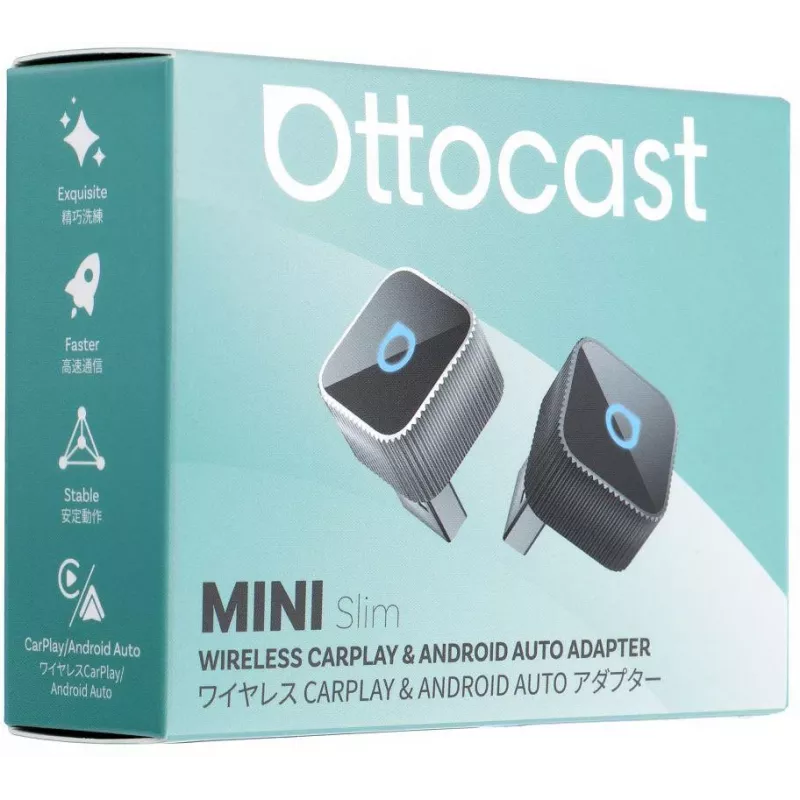 OTTOCAST Mini Cube T2 belaidis CarPlay ir Android Auto adapteris (Bluetooth/Wi-Fi)