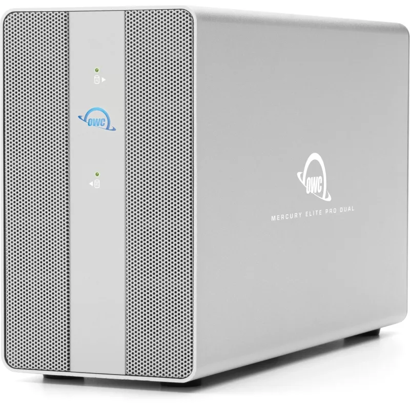 OWC Mercury Elite Pro Dual 2-Bay RAID korpusas su 3 prievadų USB šakotuvu, USB 3.2 Gen 2 Type-C (sidabrinis)