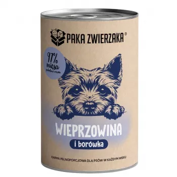 Paka Zwierzaka Monoprotein Kiauliena su Mėlynėmis šlapia šunų ėdalo 400g