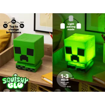 Paladone Minecraft Creeper SquishyGlo silikoninis šviestuvas įkraunamas – pritemdomas žalias LED naktinis šviestuvas su 3 ryškumo lygiais ir Micro USB įkrovimu