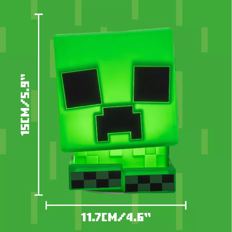 Paladone Minecraft Creeper SquishyGlo silikoninis šviestuvas įkraunamas – pritemdomas žalias LED naktinis šviestuvas su 3 ryškumo lygiais ir Micro USB įkrovimu