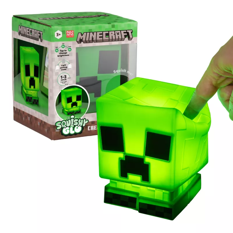 Paladone Minecraft Creeper SquishyGlo silikoninis šviestuvas įkraunamas – pritemdomas žalias LED naktinis šviestuvas su 3 ryškumo lygiais ir Micro USB įkrovimu